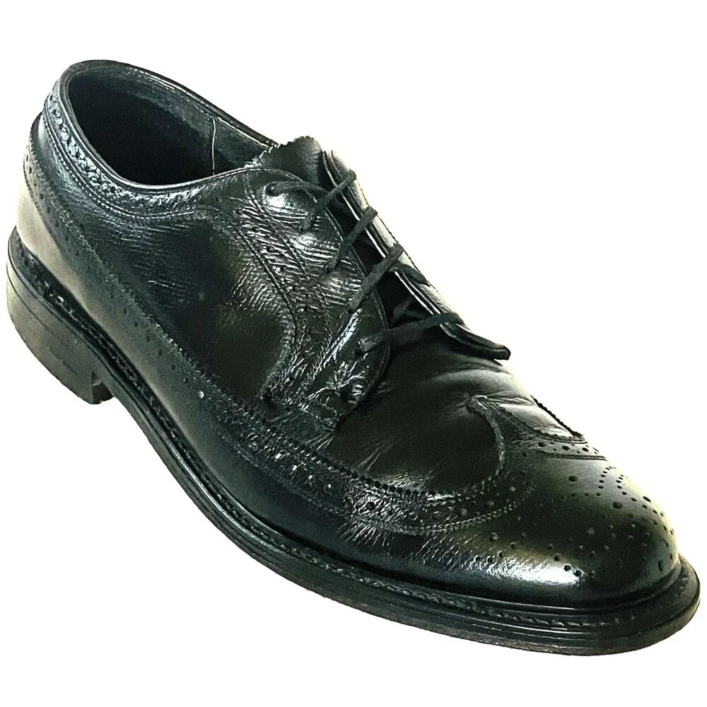 Stafford Imperial Vtg Wingtip Biltrite Leather 10.5 Black Academia Preppy